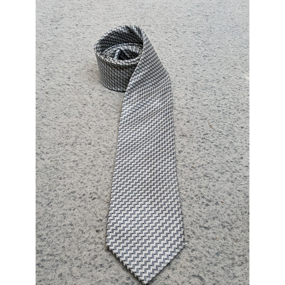 Astor & Black Neck Tie Silver & Gray Weave Long 100% Silk Hand Made 63"x3.25"
